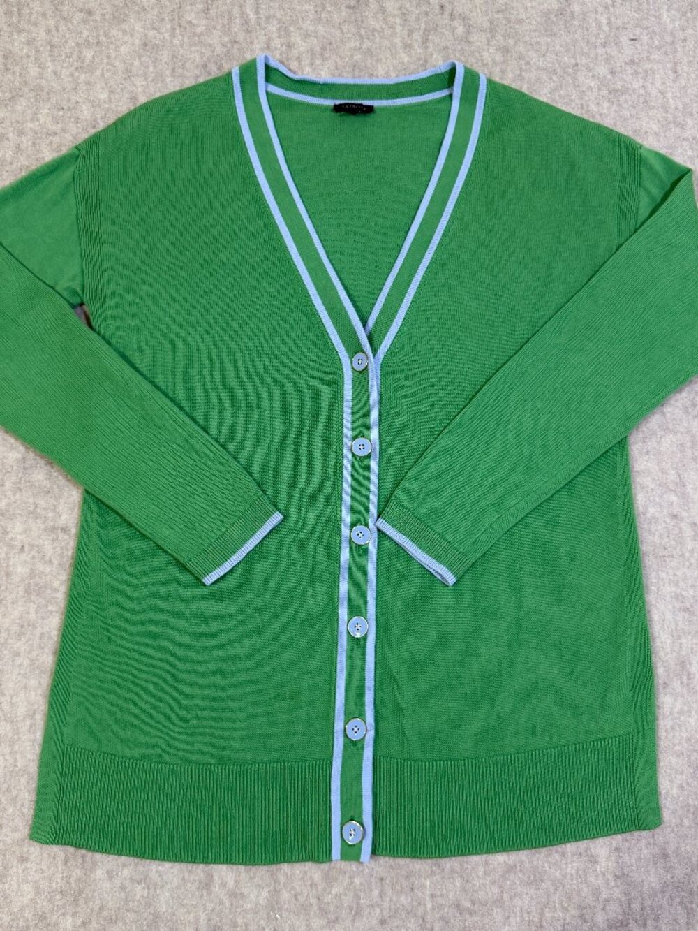 Talbots Varsity Stripe Cardigan Green Blue Cotton Blend Sweater Small